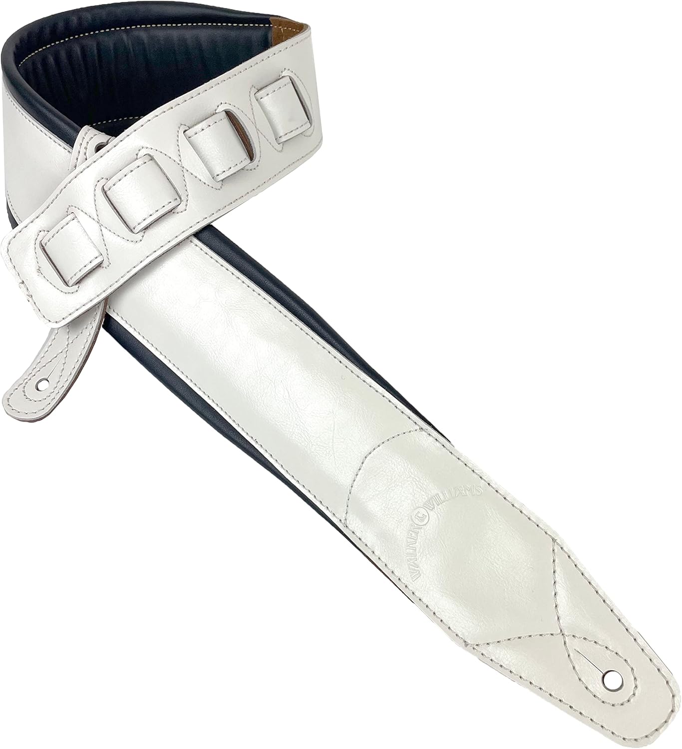 Walker & Williams C-22-WHT Aged White 3" Premium Grain Leather Double Padded Guitar Strap For Acoustic, Electric, And Bass Guitars