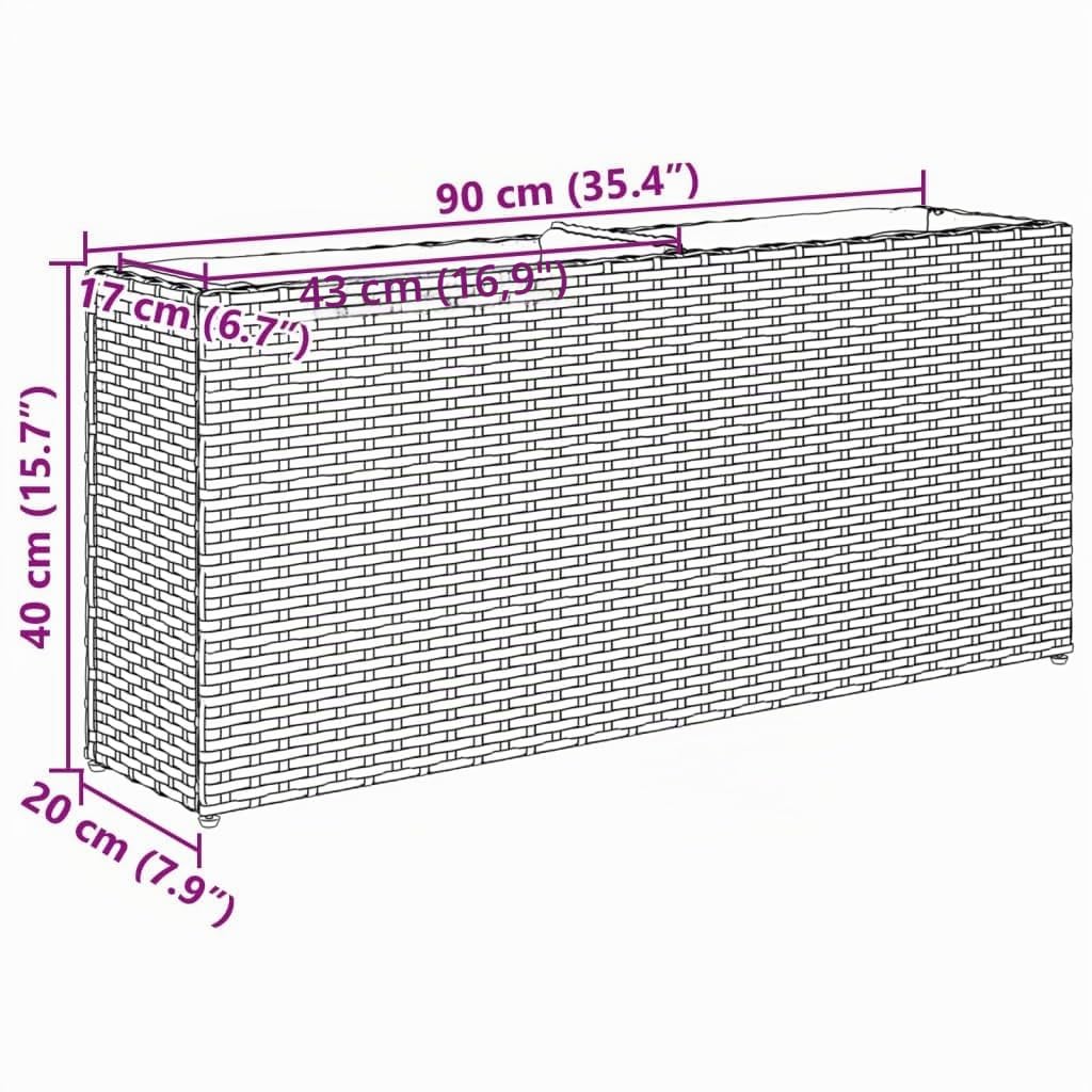 vidaXL Jardinera con 2 maceteros de ratán sintético Negra 90x20x40 cm, Jardinera de Exterior, Jardinera para Flores, macetero para Tomates