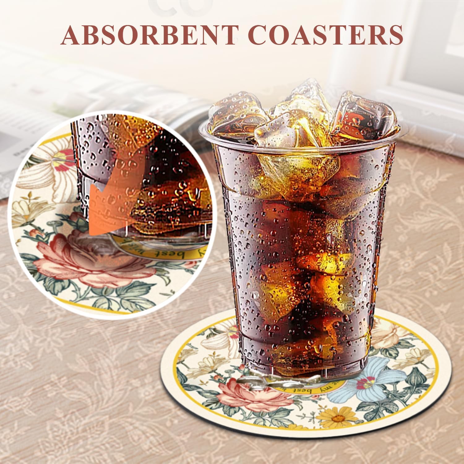 Coaster Set of 2 for Drinks, Absorbent Rubber Desk Coaster Non-Slip Drink Coasters, Vintage Style, Cup & Wine Bottle Coasters, Table Protection for Home, Bar, Kitchen - Image 3