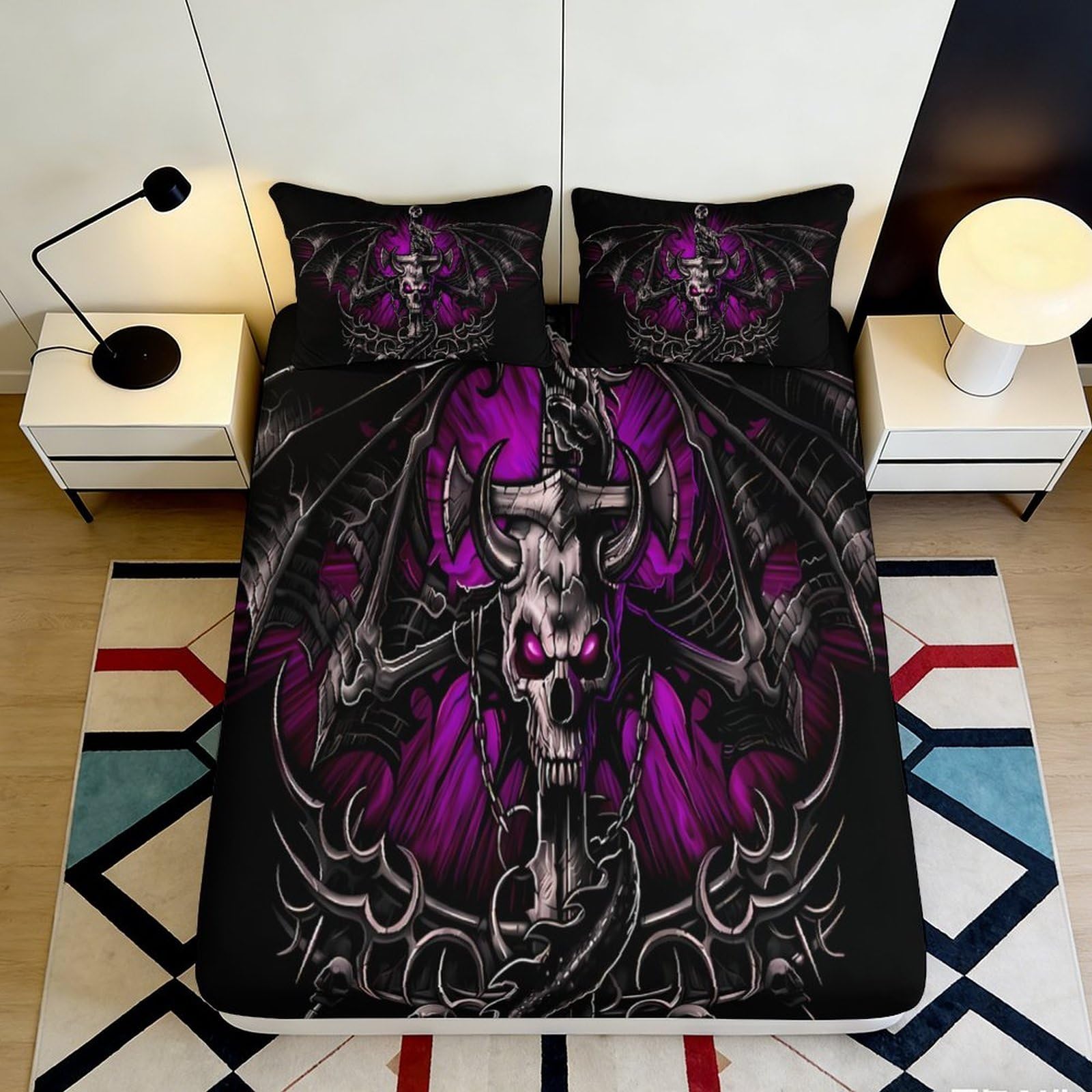 Uxinyoume Style-8 3D Printed Gothic Dragon Fitted Sheet Microfiber Purple Black Bed Cover For Bedroom Decor Mattress Protection 90X200x25cm