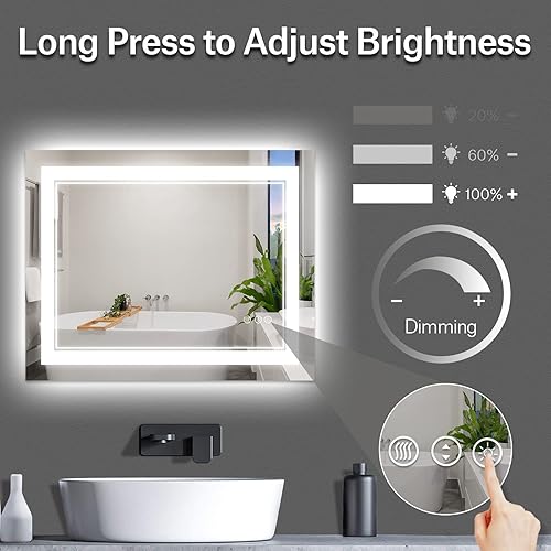 Miniatura 3 de Espejo de baño LED de 40 x 32 pulgadas, luz frontal y retroiluminada, antiniebla, regulable, espejo de tocador iluminado con memoria, espejo LED