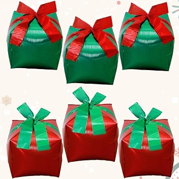 Christmas Foil Balloons, 18 Inch Red Green Gift Box Mylar Foil Balloons with Bow for Xmas Party Decorations, Large Merry Christmas Boxes Balloon for Balloon Garland New Year Party Decor Supplies