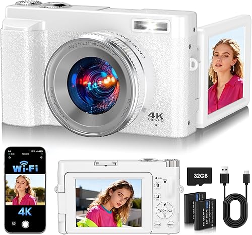 Vista 10 de Cámara digital 4K para fotografía, cámara de vlogging WiFi de 64MP para YouTube con pantalla abatible de 180°, enfoque automático antivibración
