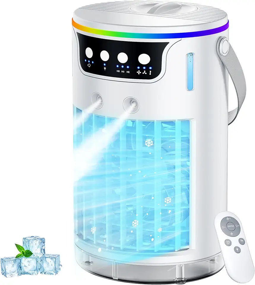 Aparelho de ar condicionado portátil de mesa com névoa de resfriamento de gelo, ventilador de gelo, mini cooler de pântano para quarto, mesa de cabeceira, escritório, dormitório, silencioso, 3