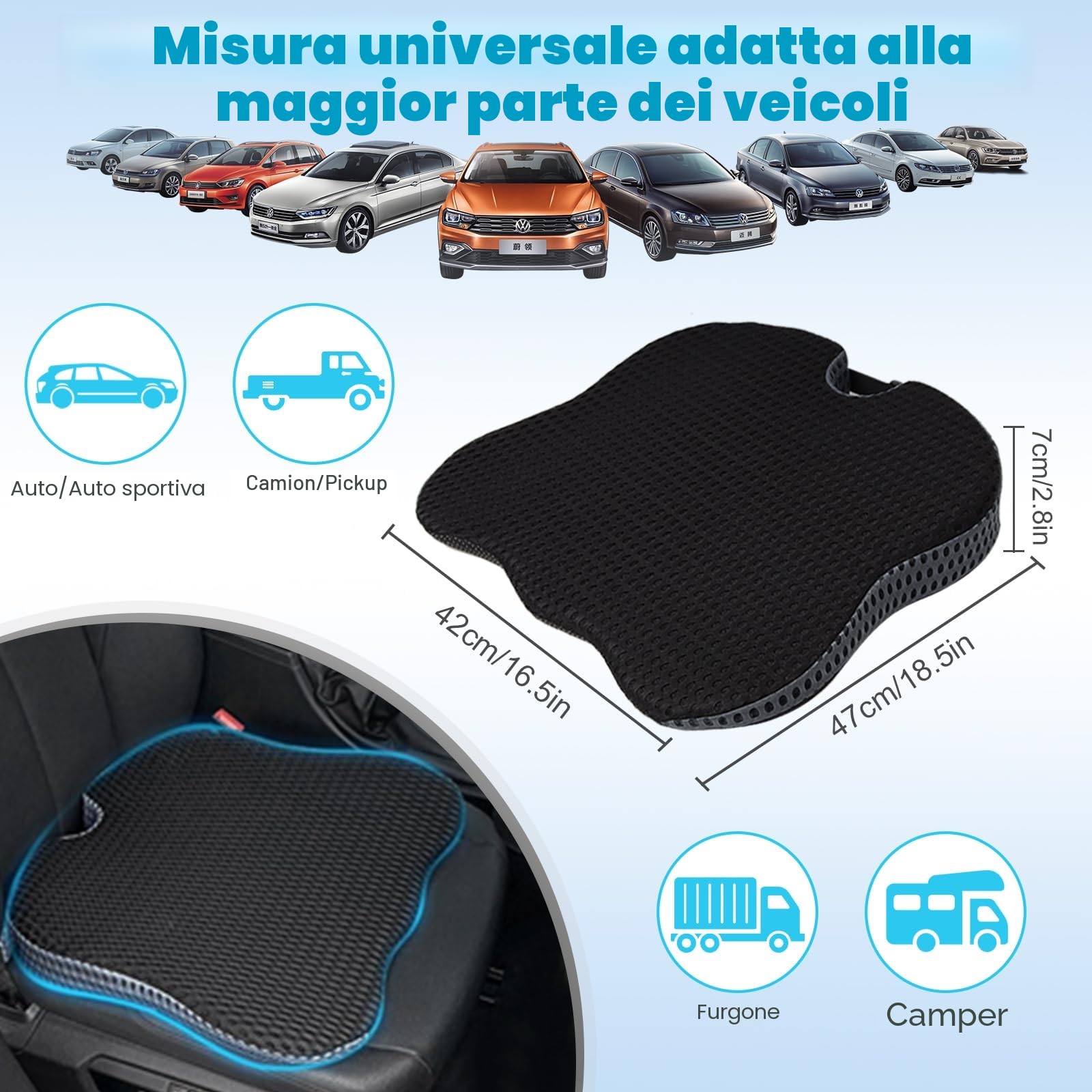 Cuscino per Sedia Auto, Cuscino a Cuneo Cuscino per Sedile in Memory Foam per Auto Cuscino Per Auto Per Sedile Del Conducente Auto Sedia Da Ufficio Sedie A Rotelle