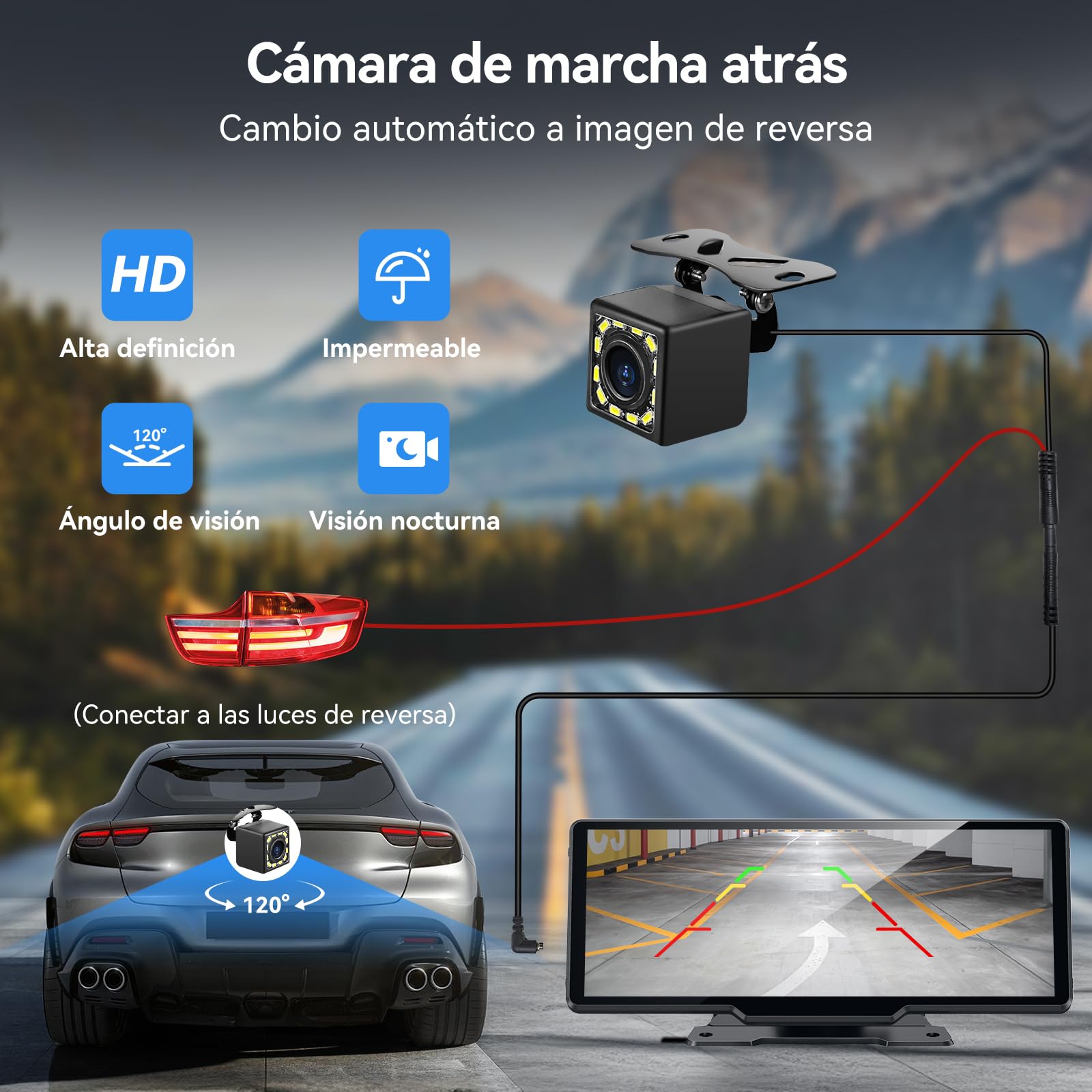 Pantalla Carplay Coche para A-pple & Android Auto, 10,26" Carplay Coche con Pantalla táctil, Cámara Trasera 1080p, OTA-Updates, Bluetooth, GPS, Super Link, FM, AUX, Siri de Voz
