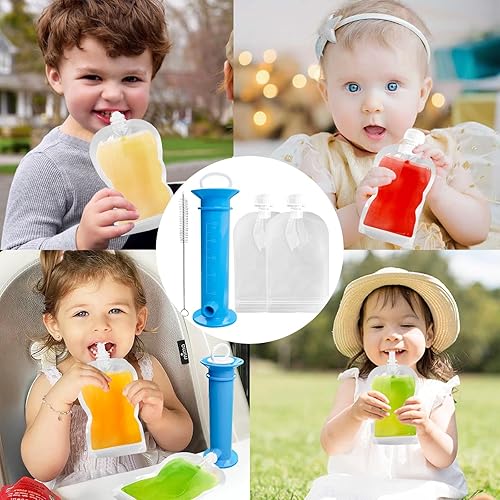Miniatura 7 de Newmemo Juego de 6 bolsas reutilizables para alimentos para bebés, para puré de manzana, yogur, batido, bolsa de puré de frutas, estación de