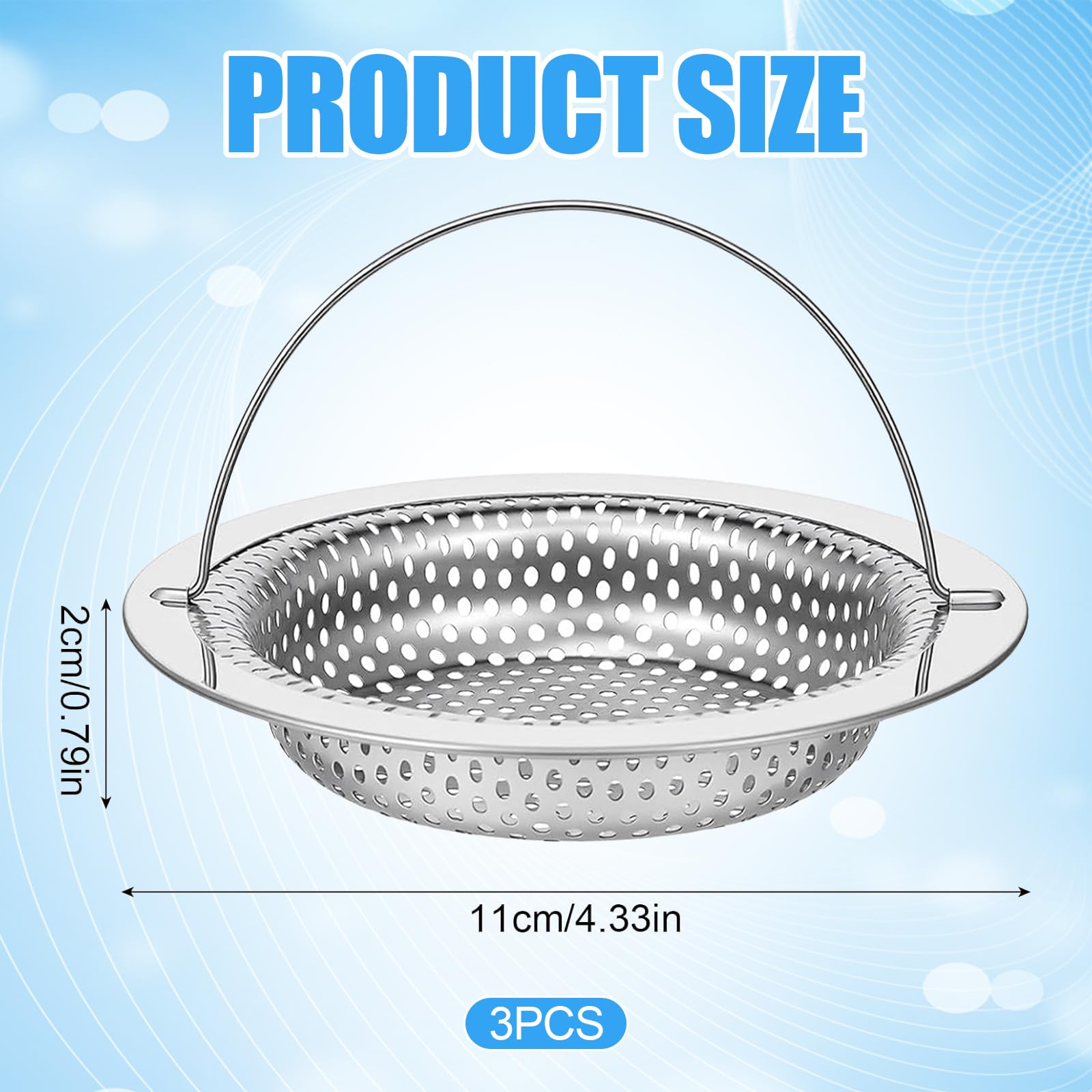 3 Pezzi Filtro Per Lavello Cucina, Filtro per Lavello da Cucina in Acciaio Inox, Filtros Scarico Bagno, Filtri Scarico Lavandino con Manic, per Raccogli Capelli, Residui, per Bagno e Cucina