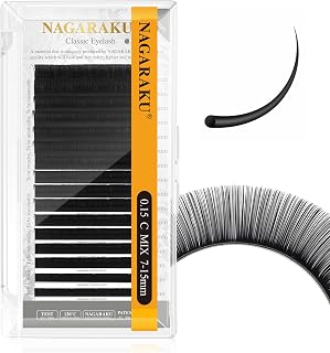 NAGARAKU Eyelash Extensions Individual Lashes 0.15mm C curl 7-15mm Mix Tray Classic Matte Black Natural Faux Mink 16 rows