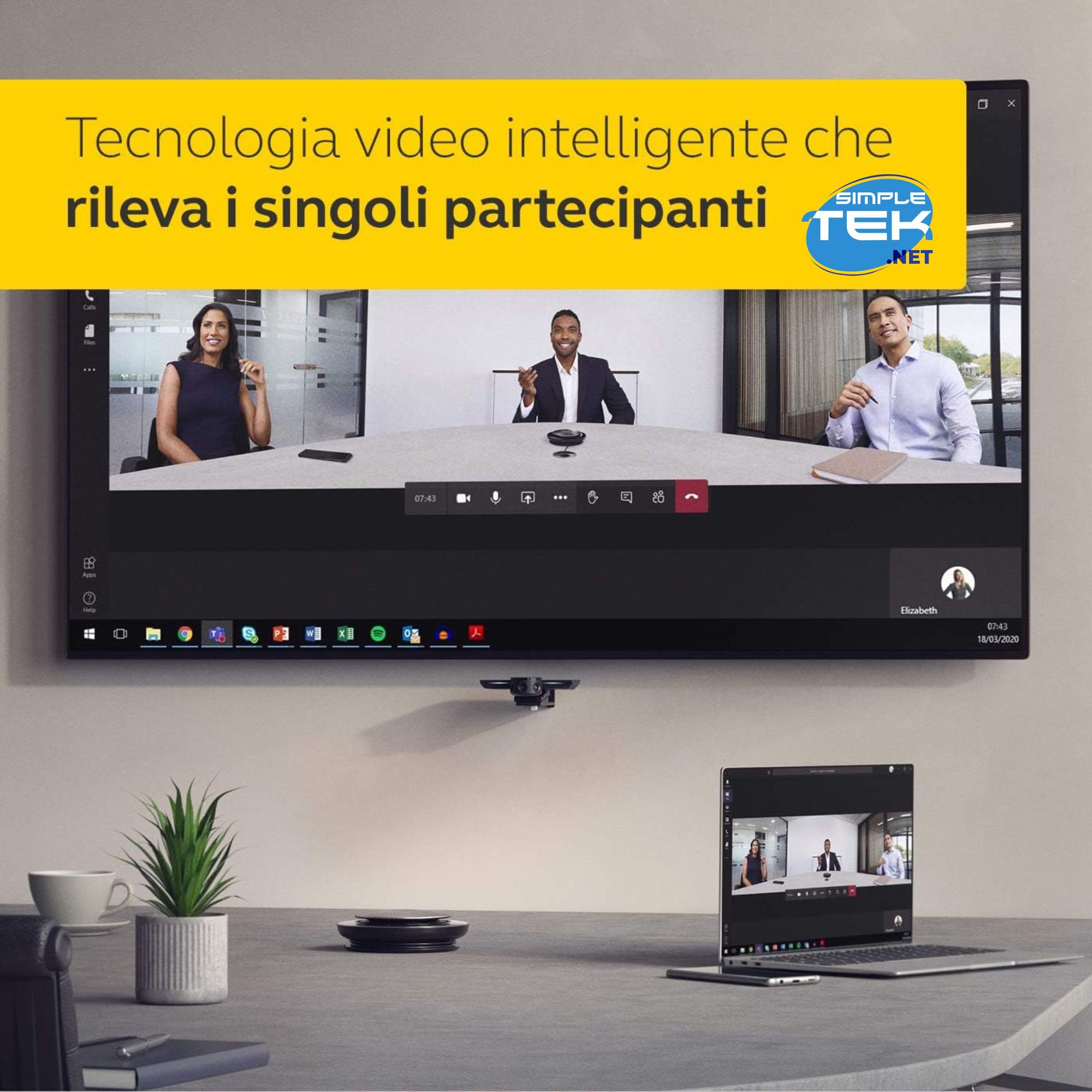 SIMPLETEK - Webcam panorámica profesional 4K - Campo de visión de 180° - 3 cámaras con puntada en tiempo real - USB-C Plug-and-Play