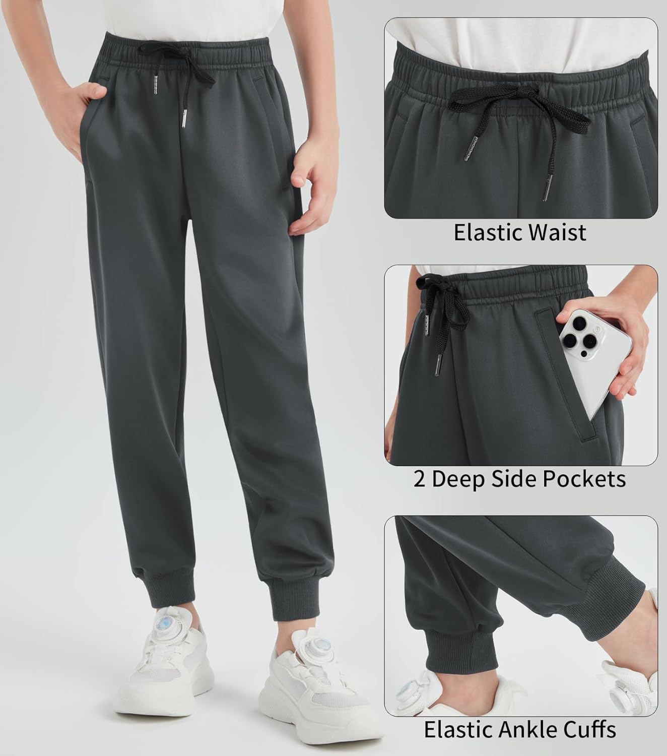 QBK Boys Joggers Slim-Fit Tapered Sweatpants with Adjustable Drawstring Waist, Stretch for Sports & Casual Wear 3-16Y - Image 3