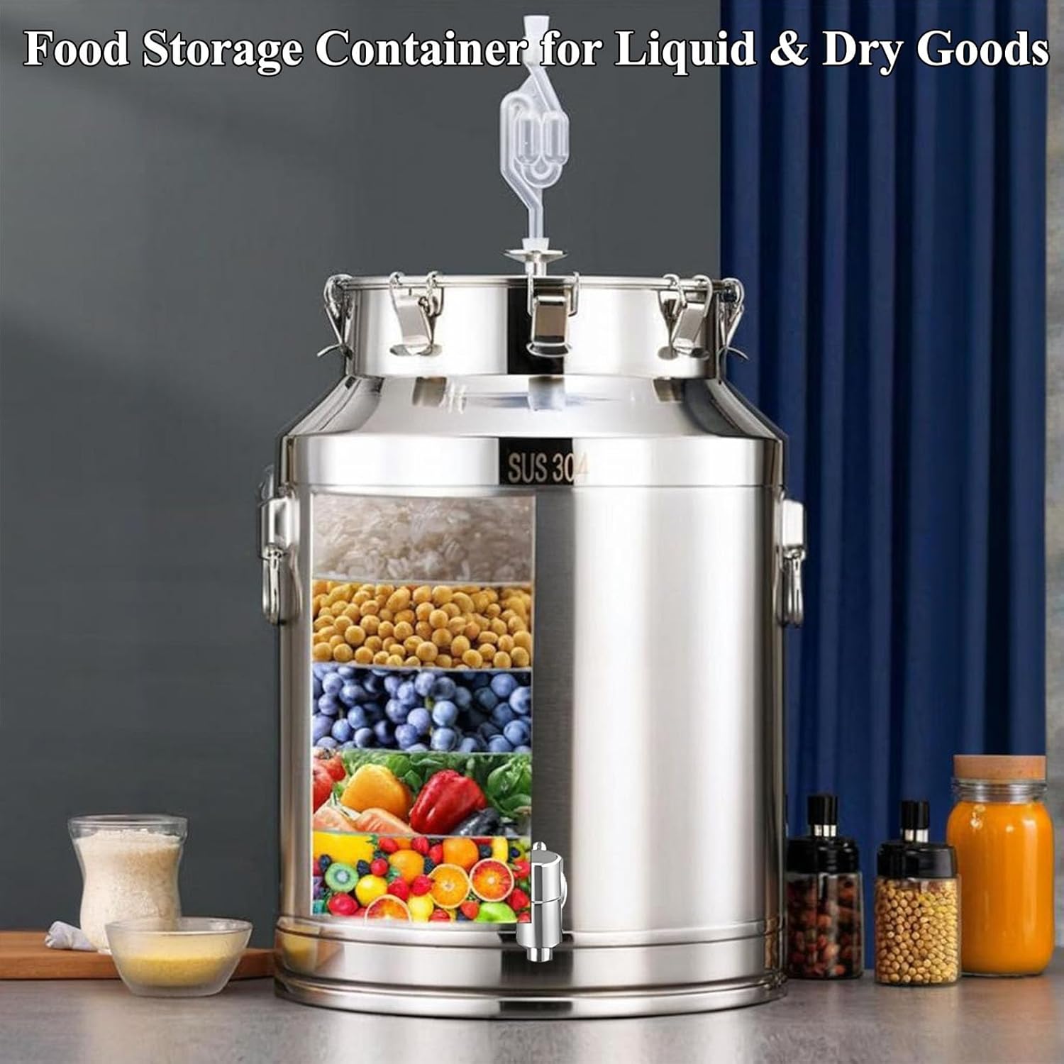 Home Brewing Milk Storage Container,Stainless Steel Sealed Fermentation Tank,15-125L Transport Container with Faucet and Sealed Lid,25 * 36CM/15L