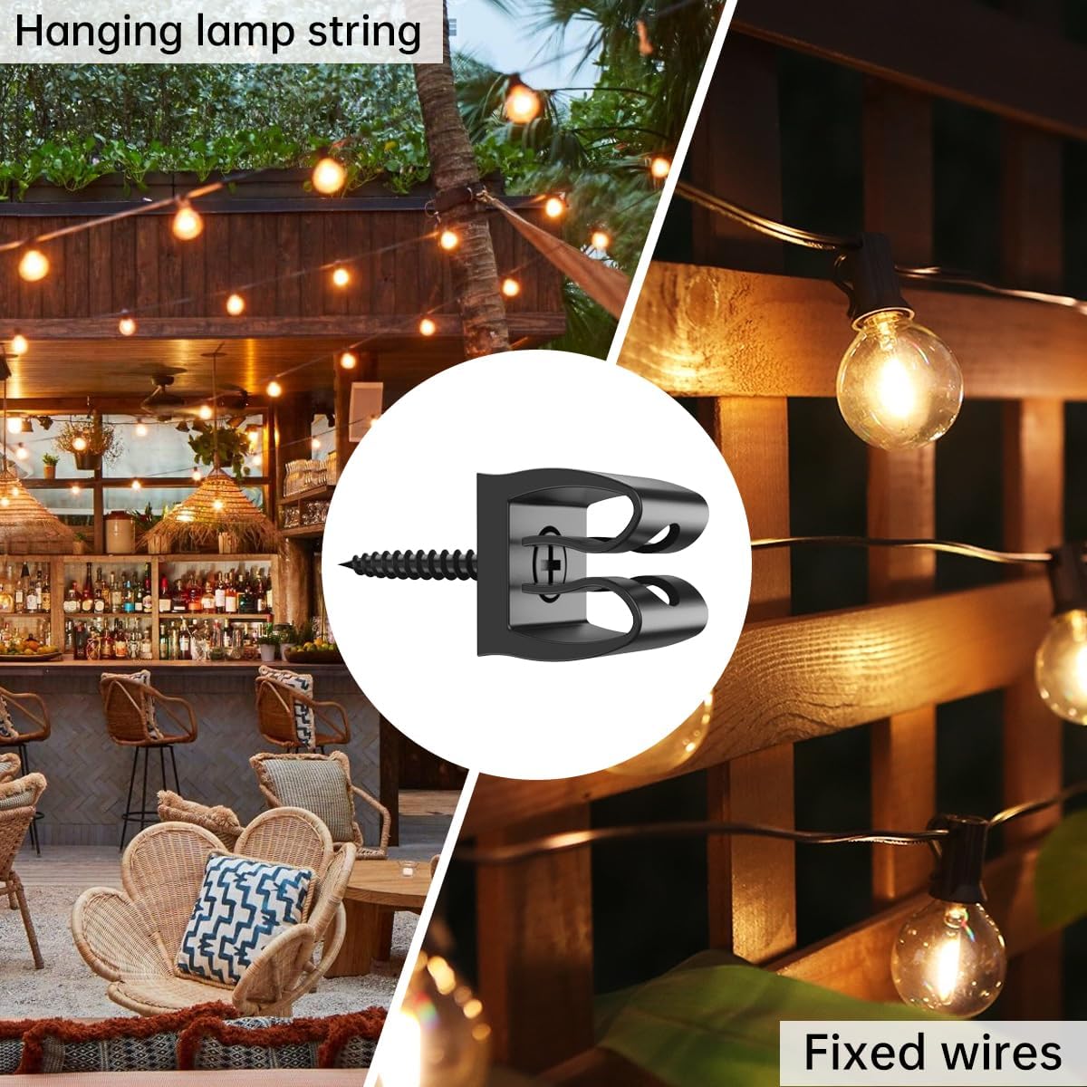 GEZIDEA String-Light Clip,Screw in Clips for Hanging Christmas Light,Led Fairy Led Light Clips,Black,50 Pack