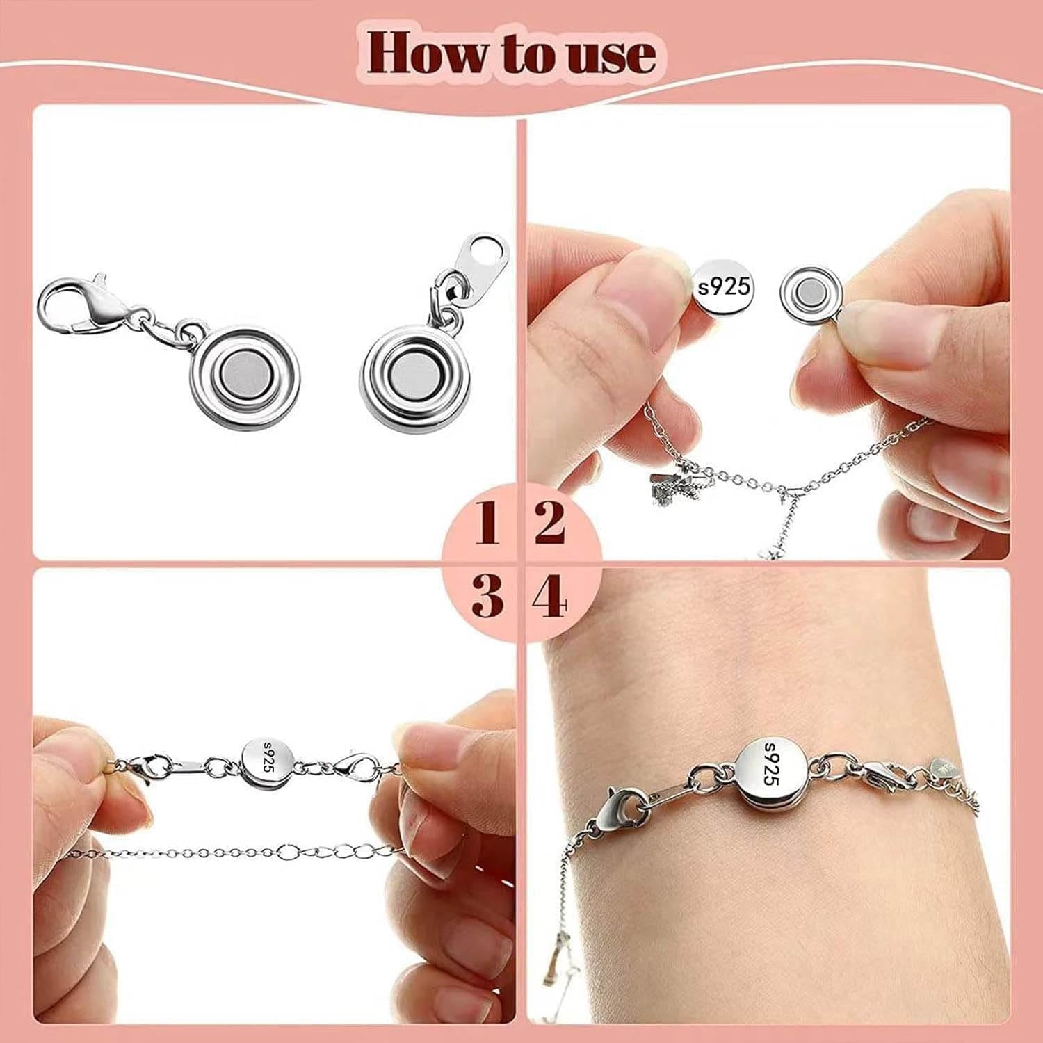 Magnetic Necklace Clasps, 925 Silver Jewelry Closures, Chain Extender Connectors, 8 Pack (8pcs Golden Silvery A) - Image 3