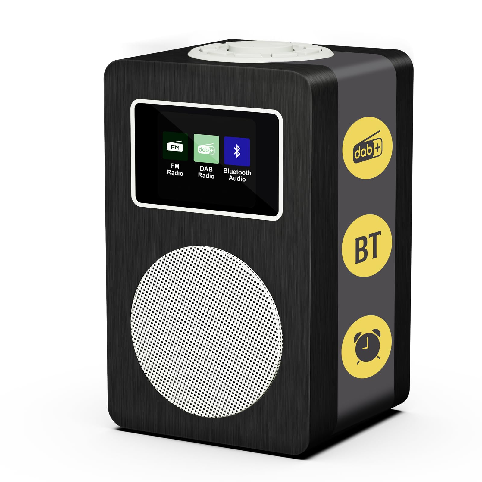 Radio Dab MD4, Radio Dab Plus avec Haut-Parleur Bluetooth, Radios FM de Cuisine Secteur et Batterie,écran Couleur,Double Alarme,Port pour Casque,Boîte en Bois-Finition Gris Métallisé