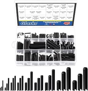 Glarks 405Pcs 27 Sizes Roll Pin Assortment Set, M1.5 M2 M2.5 M3 M4 M5 M6 M8 M10 Slotted Spring Pins Split Spring Dowel Hardware Assortment Kit for Home Improvement Automotive Repair