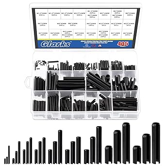 Glarks 405Pcs 27 Sizes Roll Pin Assortment Set, M1.5 M2 M2.5 M3 M4 M5 M6 M8 M10 Slotted Spring Pins Split Spring Dowel Hardware Assortment Kit for Home Improvement Automotive Repair