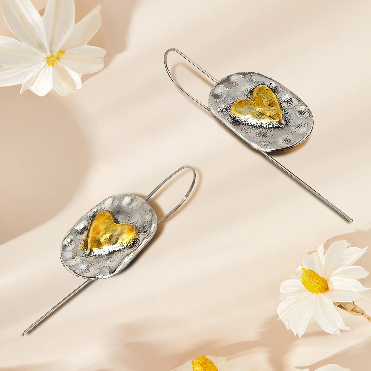 Heart Earrings for Women, Boho Vintage Dangle Drop Earrings with Two-Tone Gold & Silver Heart Charm,Romantic Valentine’s Day Gift & Everyday Statement Jewelry - Image 4