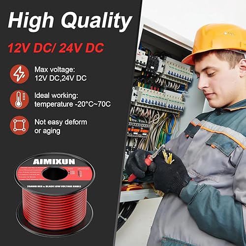 Vista 16 de Cable eléctrico de calibre 12 de 100 pies, 12 AWG, 2 pines, 2 colores, cable rojo y negro, extensión de tiras de 12 V de PVC, flexible de 12 V/24 V