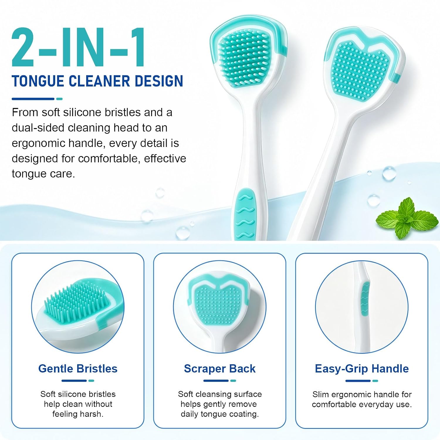 Tongue Gel Cleaner Kit with Tongue Brush, 2PCS Tongue Cleaner