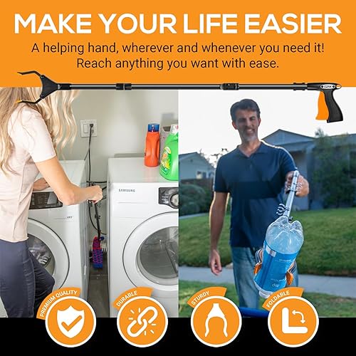 Vista 2 de EZPIK Herramienta de agarre plegable clásica de 40 pulgadas para ancianos + imanes, alcanzador para discapacitados y personas mayores, agarradores