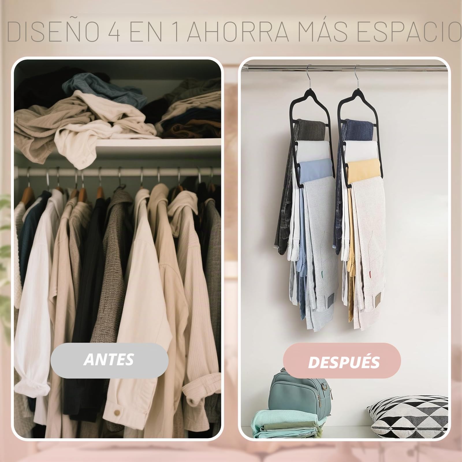 Juego de 3 perchas de terciopelo para pantalones de 4 capas, ahorra espacio, antideslizantes, para vaqueros, pantalones, leggings, corbatas, bufandas y toallas, varias capas