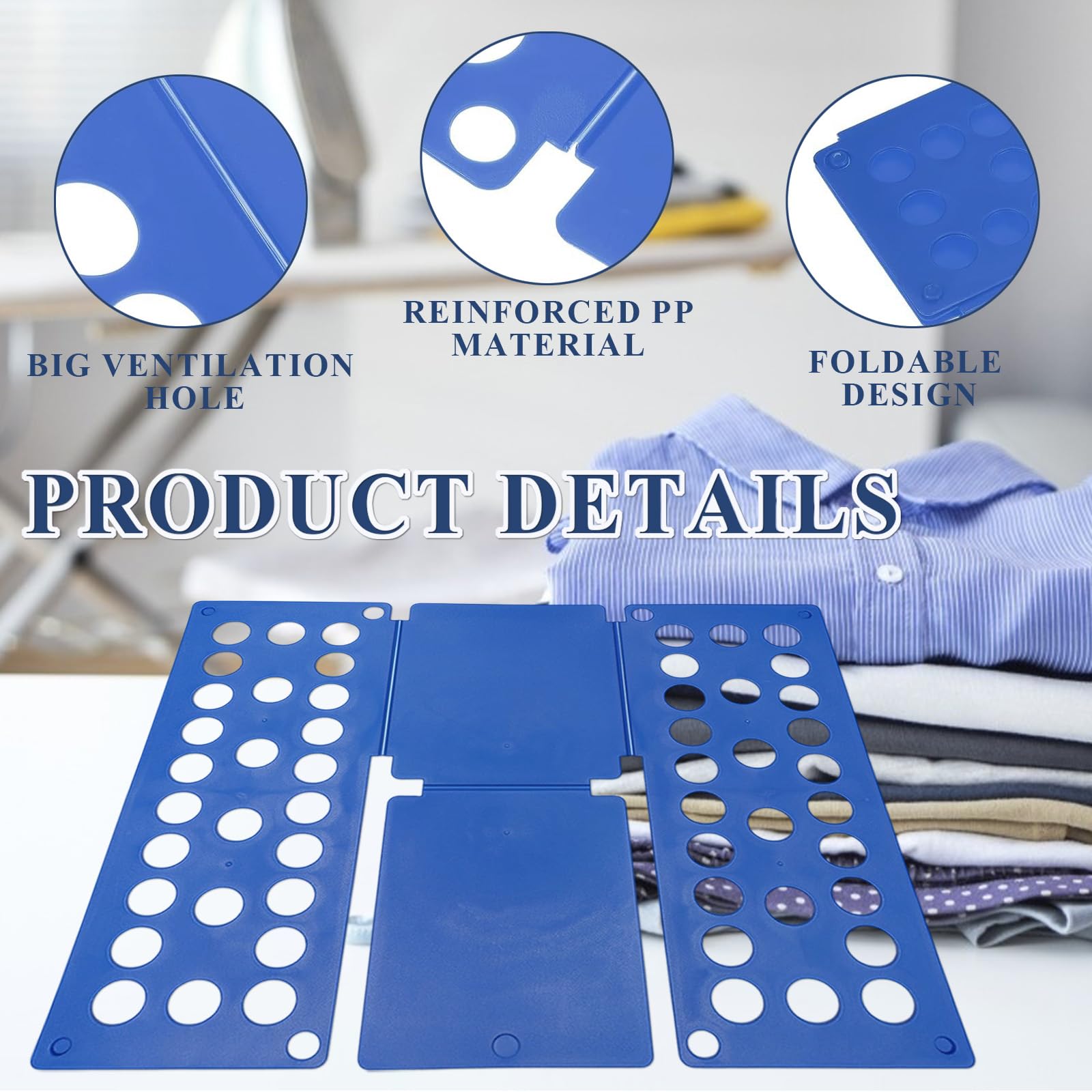Plegable Ropa Junta, Doblador de Ropa, Plegable de Apilamiento Rápido, Tabla para Doblar con Agujeros Tablero Plegable para Ropa Camisas Ropa de niños y Adultos, Azul