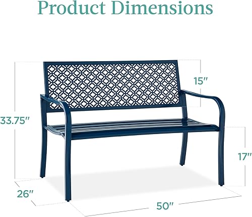 Miniatura 2 de Best Choice Products Banco al aire libre para 2 personas, muebles de bancos de acero metálico para jardín, patio, porche, entrada con respaldo