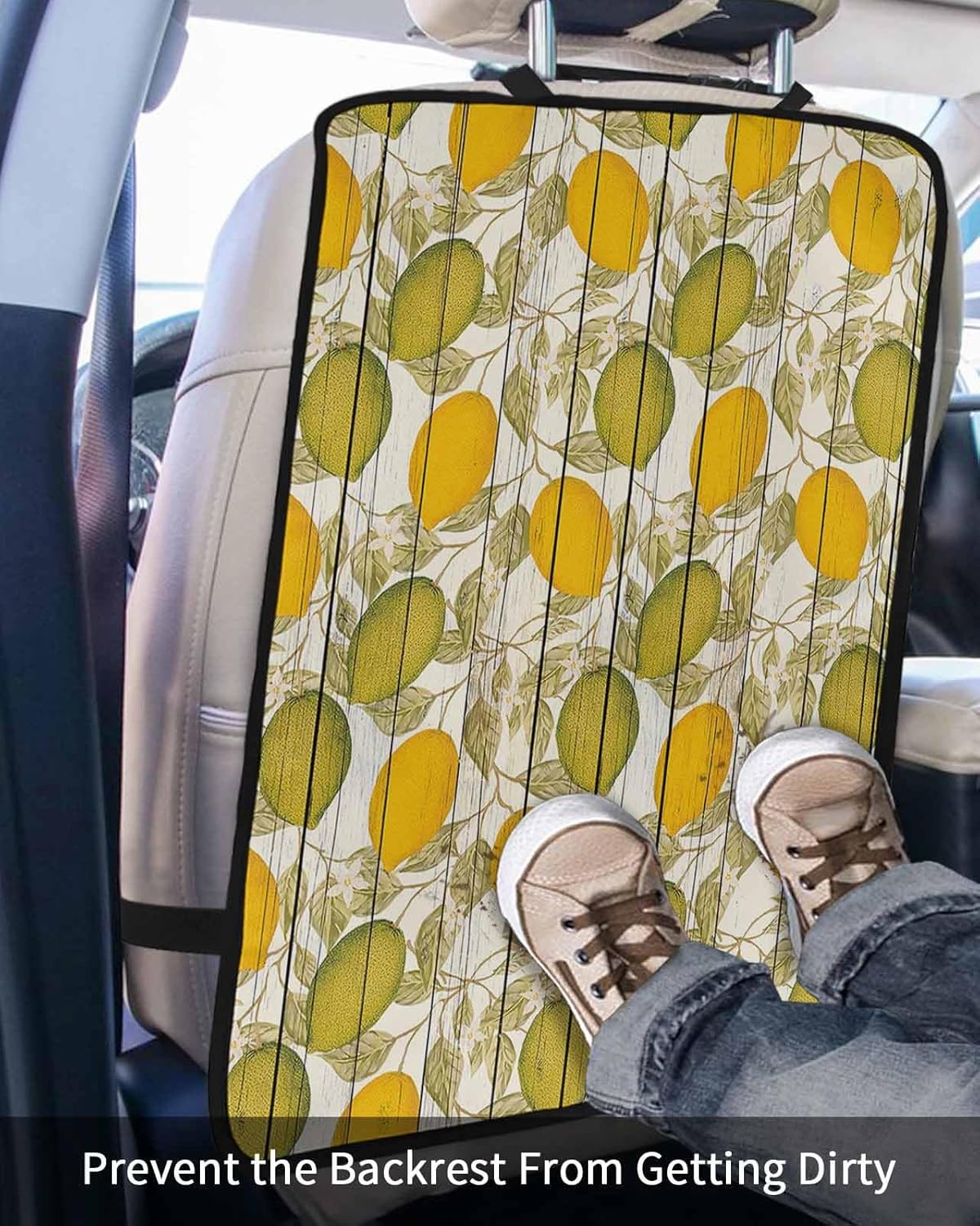 T&H XHome Car Seat Protector, 2 Pack Kick Mats Back Seat Protector Summer Lemon with Leaves Wooden Waterproof Backseat Cover for Kids Universal Fit Automotive Interior Protectors