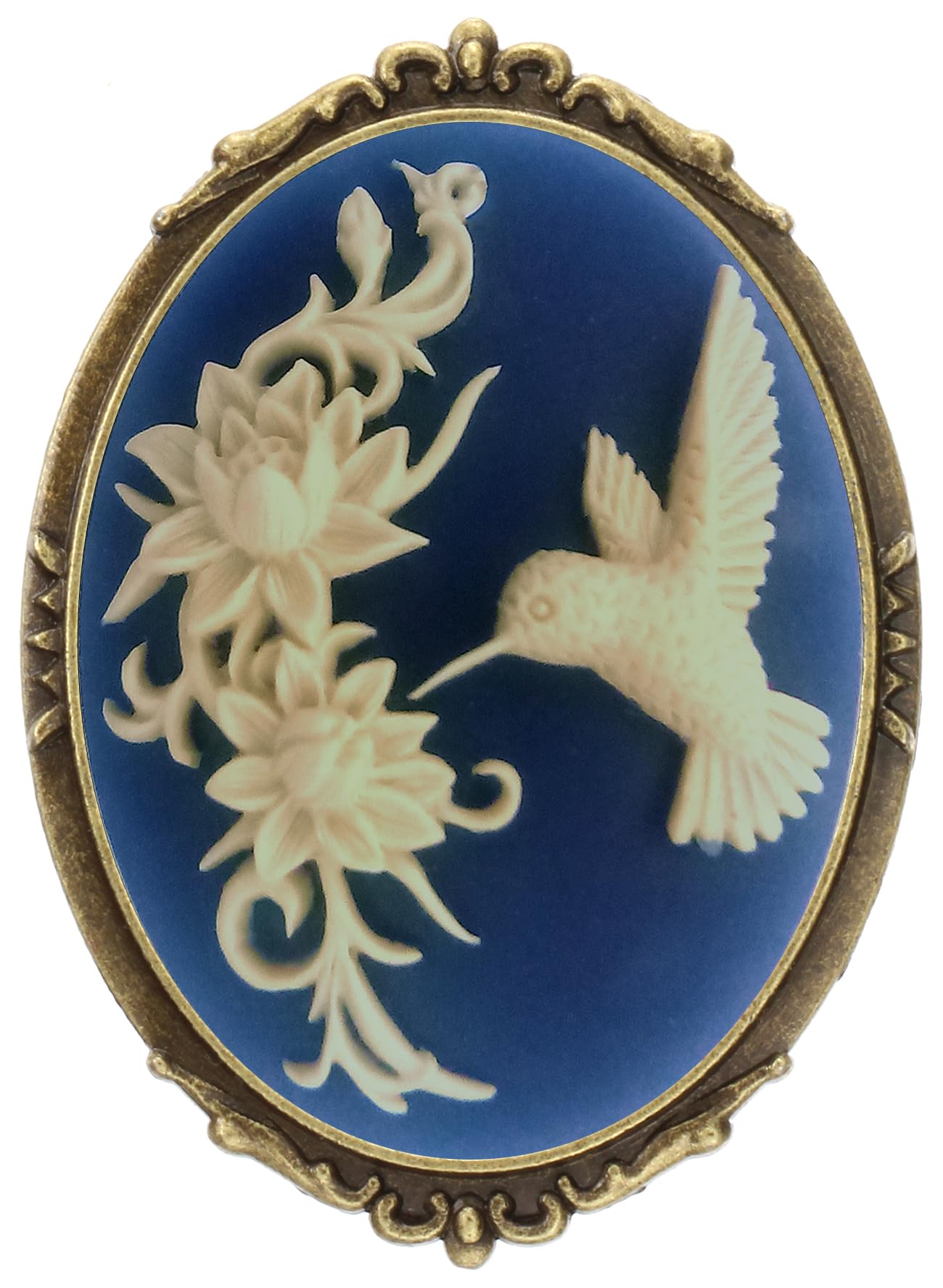 Yspace Hummingbird Brooch Pin Shield Decor Antique Brass Cameo Fashion Jewelry Pouch for Gift