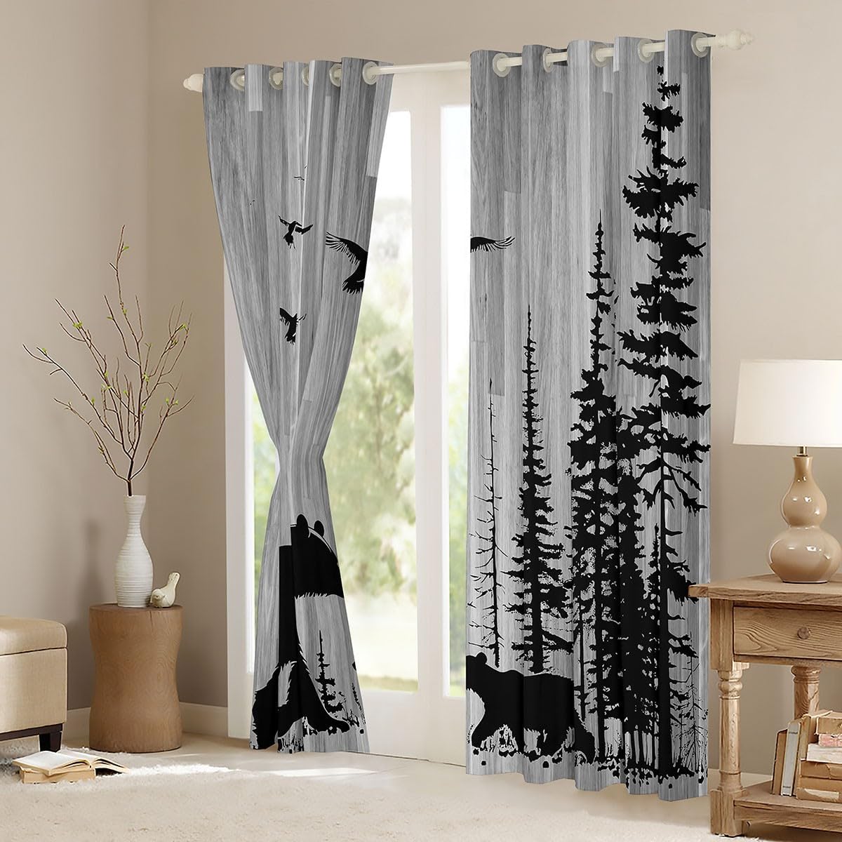 Feelyou Cute Bear Curtains for Bedroom Living Room Kids Boys Wild Animal Blackout Curtains Rustic Cabin Country Darkening Drapes (2 Panels, 42 x 63 Inch) Nature Wildlife Bear Window Treatments