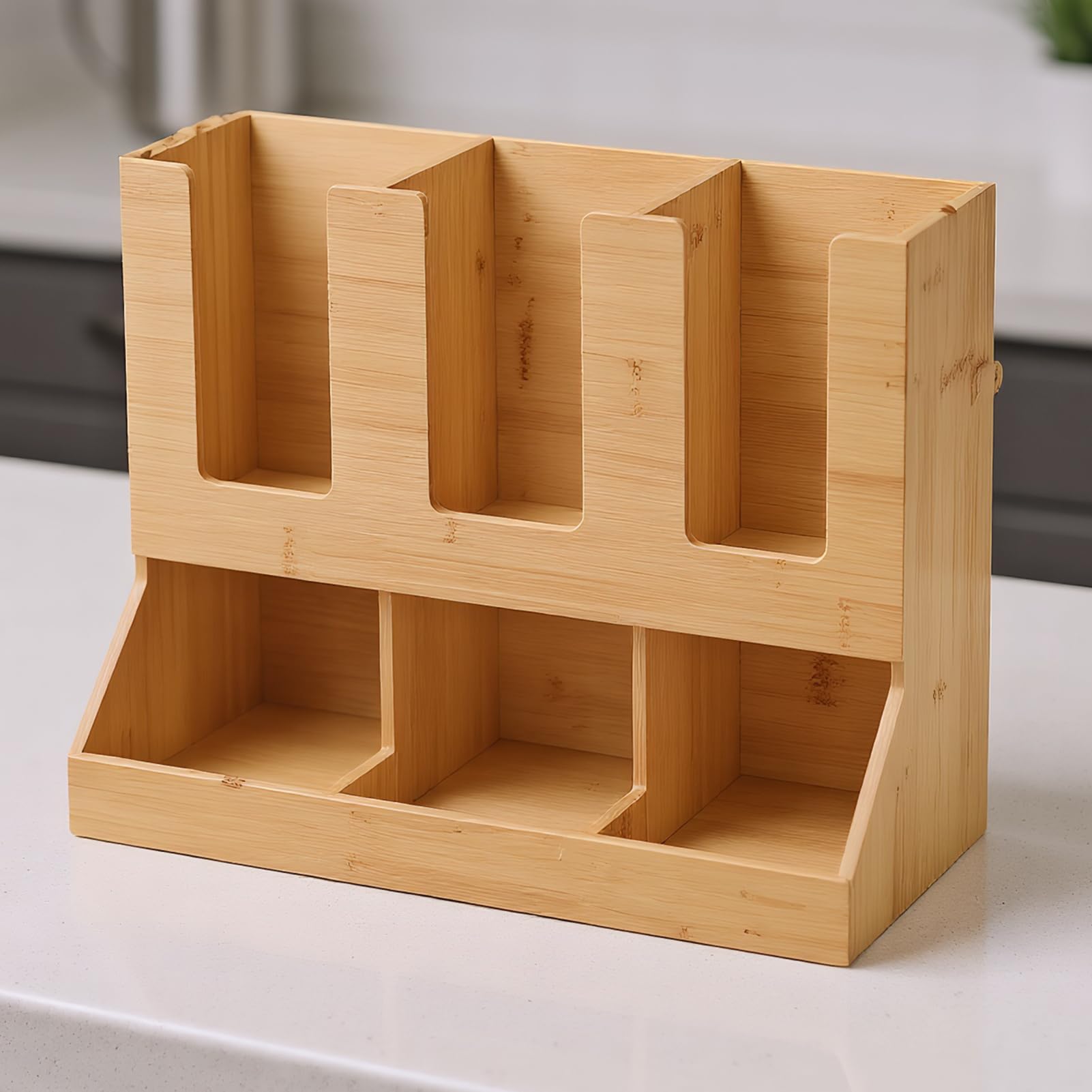 Kaffee-Organizer-Station Kaffeebecher und Gewürz Organizer | Rustikale Holz Küchen Arbeitsplatten Organizer für Kaffeezubehör Gewürze Rührstab Teebeutel Snacks