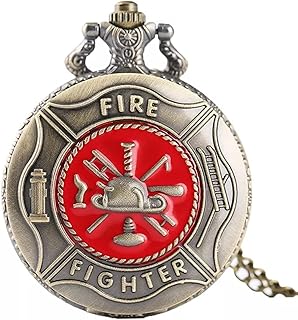 Orologio da Tasca al Quarzo da Uomo in Bronzo Rosso Vigili del Fuoco Orologio da Taschino da Donna Full Hunter Orologio da Polso con Ciondolo per Collana Regalo per Bambini