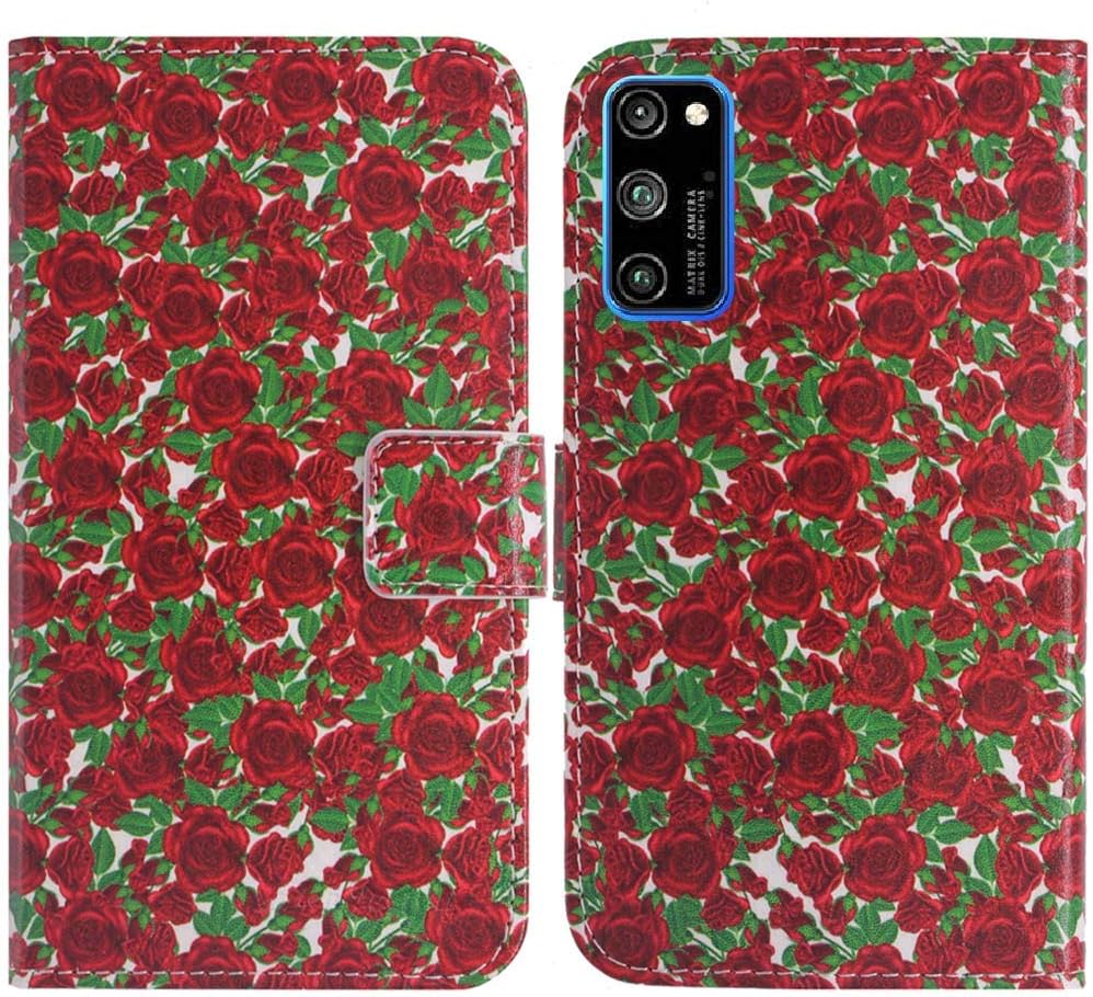 Rose Stain Resistant Pouch Protective Stylish Cover Case Silicone TPU Silicone Stand Leather Synthetic Leather LG Wing 5G 6.8 inch Card Storage Cover Wallet Case Notebook Type