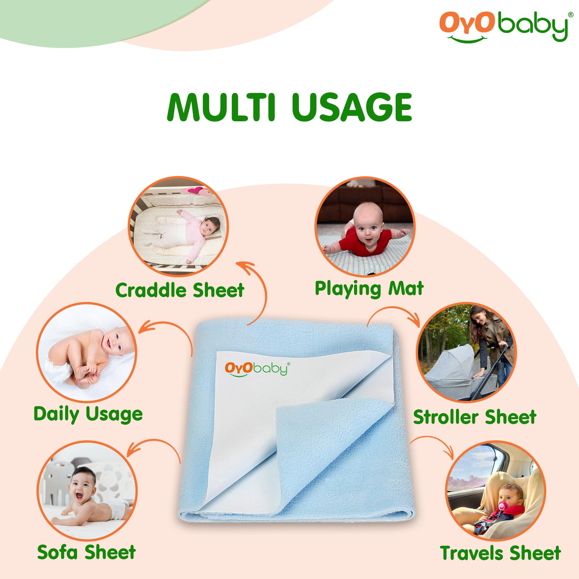 OYO BABY Premium Hypoallergenic Quick Dry Waterproof Reusable Mat/Underpad/Absorbent Sheets/Mattress Protector/Crib Sheets (Size: 70cm x 50cm) / (28"x19") Blue, Small - Image 5 thumbnail