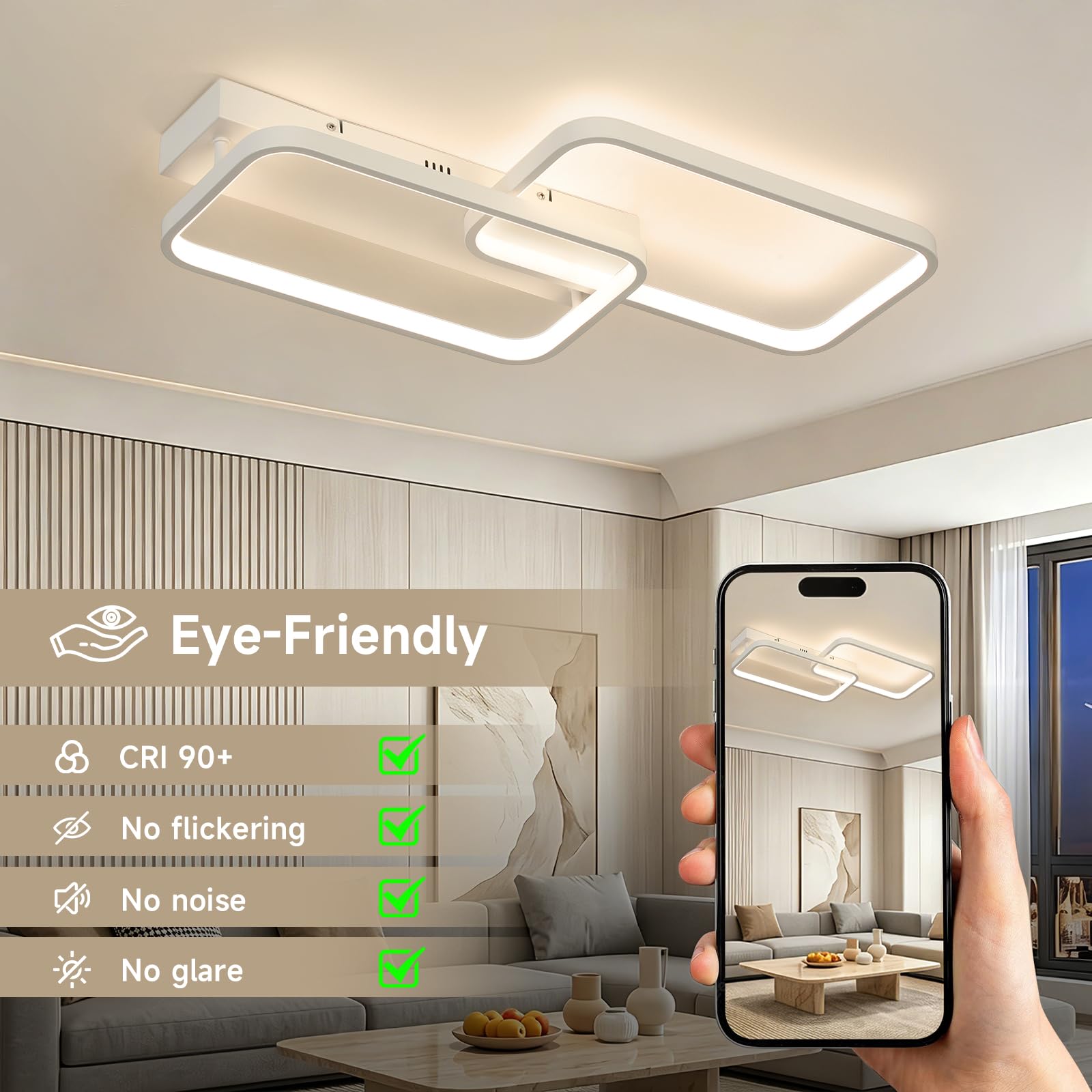 OTREN Lampa sufitowa LED 40 W, 4000 lm, regulowana za pomocą pilota 3000 K-6500K, pamięć i blokada, lampka nocna i timer do salonu, sypialni, kuchni, 61 cm