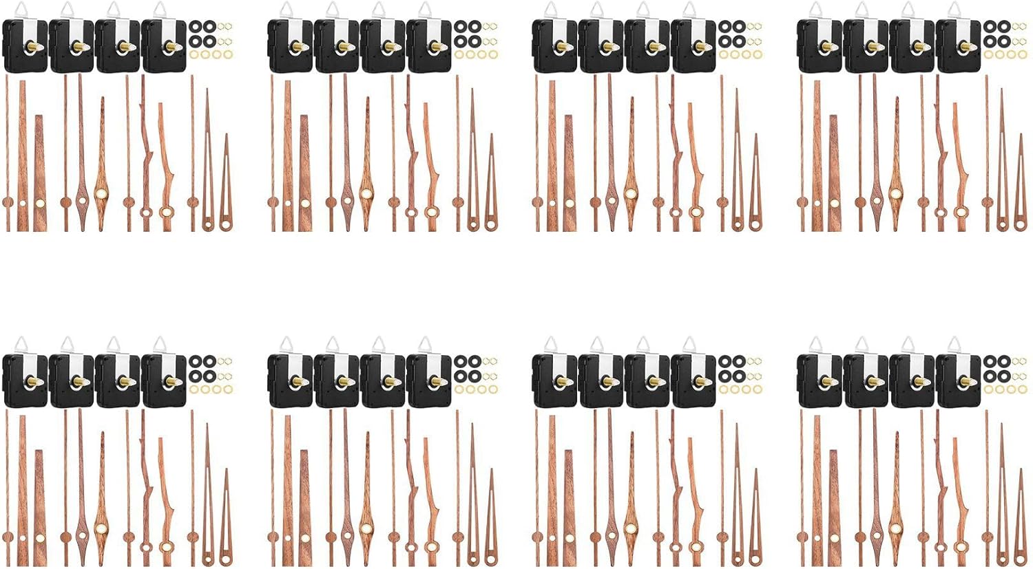 32 Pcs Quartz Clock Movement Mechanism Parts with 4 Types of Walnut Wood Clock Hands Clock Accessories for Clock Repair
