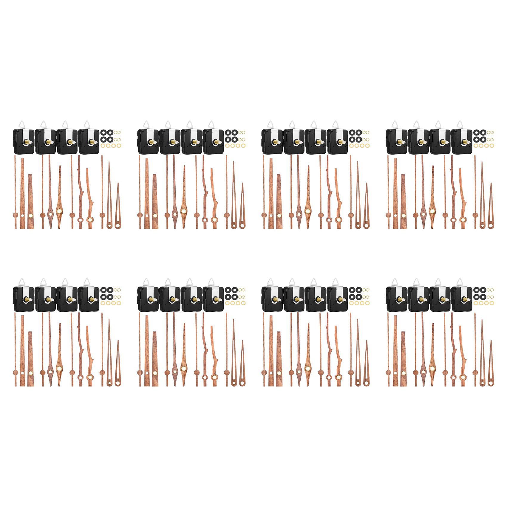 Vjsujehgy 32 Pcs Quartz Clock Movement Mechanism Parts with 4 Types of Walnut Wood Clock Hands Clock Accessories for Clock Repair
