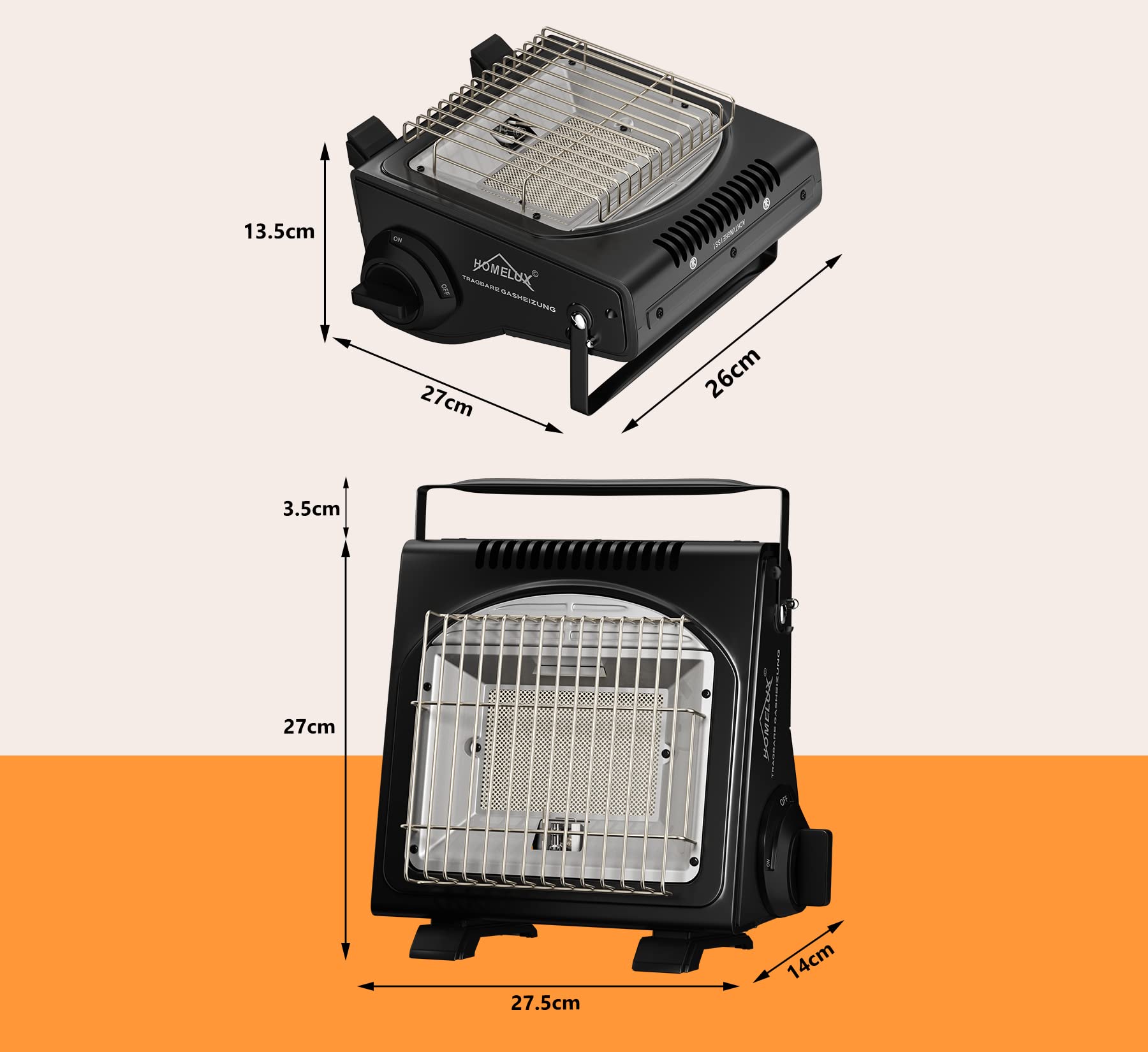 HOMELUX 1,7KW Gasheizung für Outdoor, Gasheizer, Gasheizung Camping, Heizung Ohne Strom, Gasheizstrahler, Campingheizer, Heizstrahler (BDZ-Q1000)