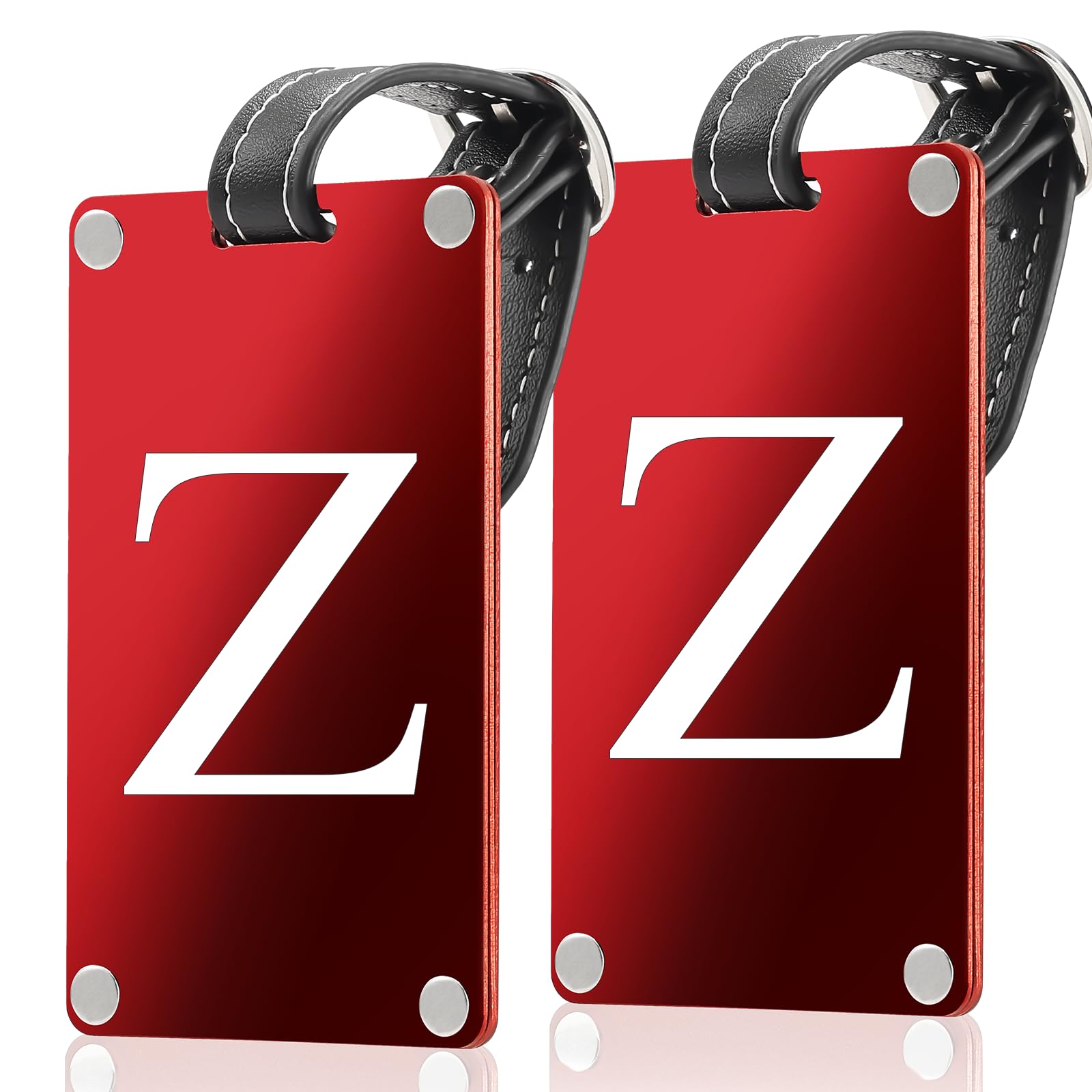 Premium 3-Layer Aluminum Luggage Tags by Fortuna - Easy to Claim, Laser-Engraved, Plastic-Free, and Eco-Friendly Luggage Tag Holders, 2-Pack, Red (Z)