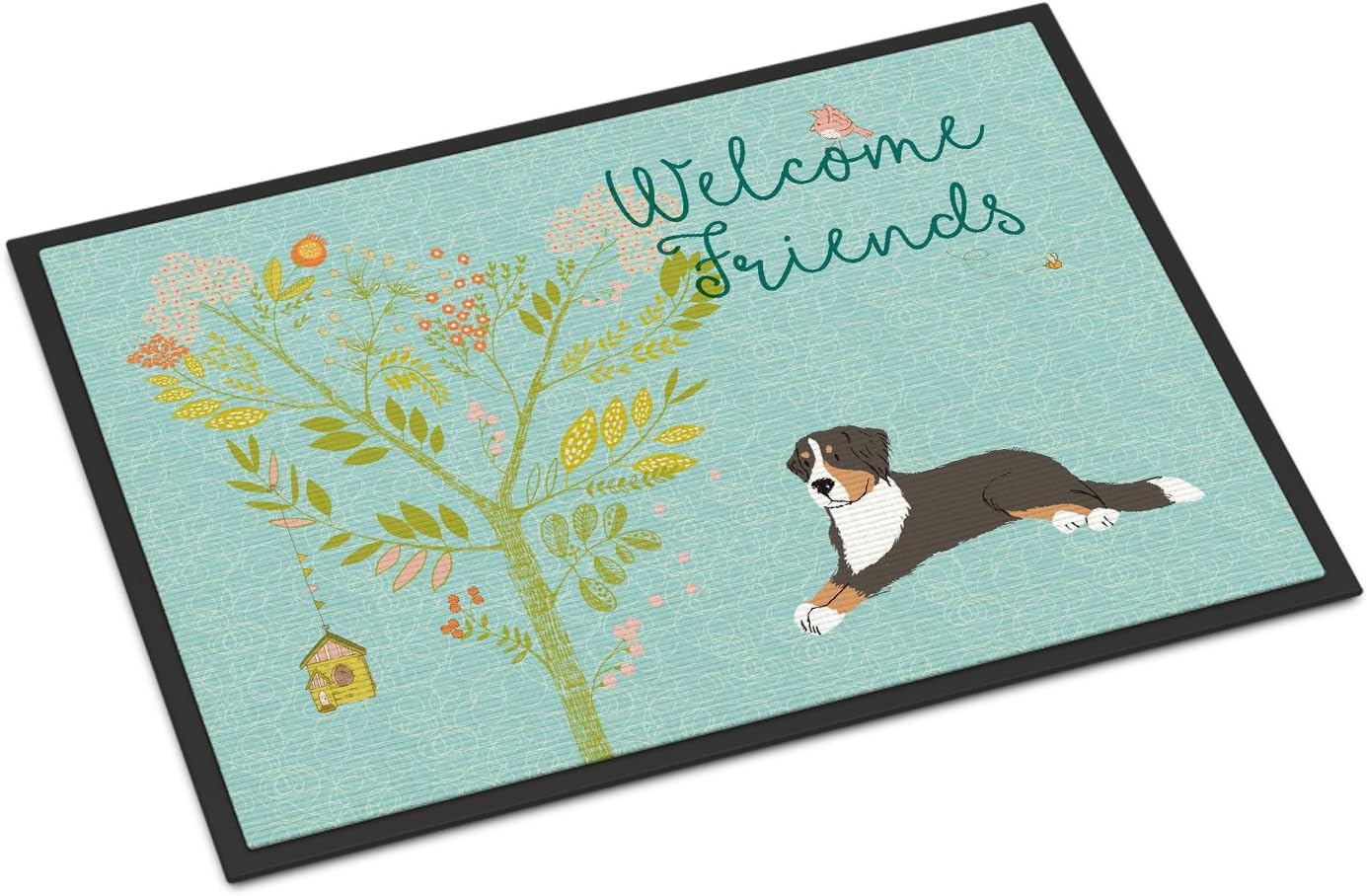 Caroline's Treasures BB7579MAT Welcome Friends Bernese Mountain Dog Doormat 18x27 Front Door Mat Indoor Outdoor Rugs for Entryway, Non Slip Washable Low Pile, 18H X 27W