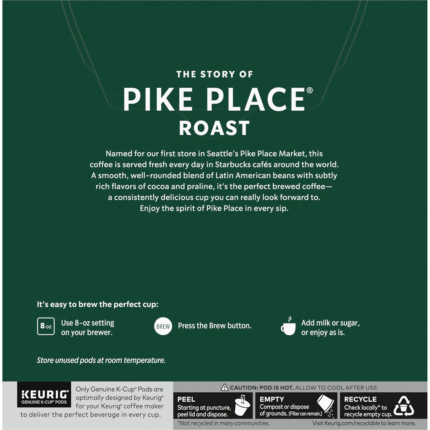 Starbucks K-Cup Coffee Pods, Medium Roast Hot or Iced Coffee, Pike Place Roast, 32 Keurig Pods ​
