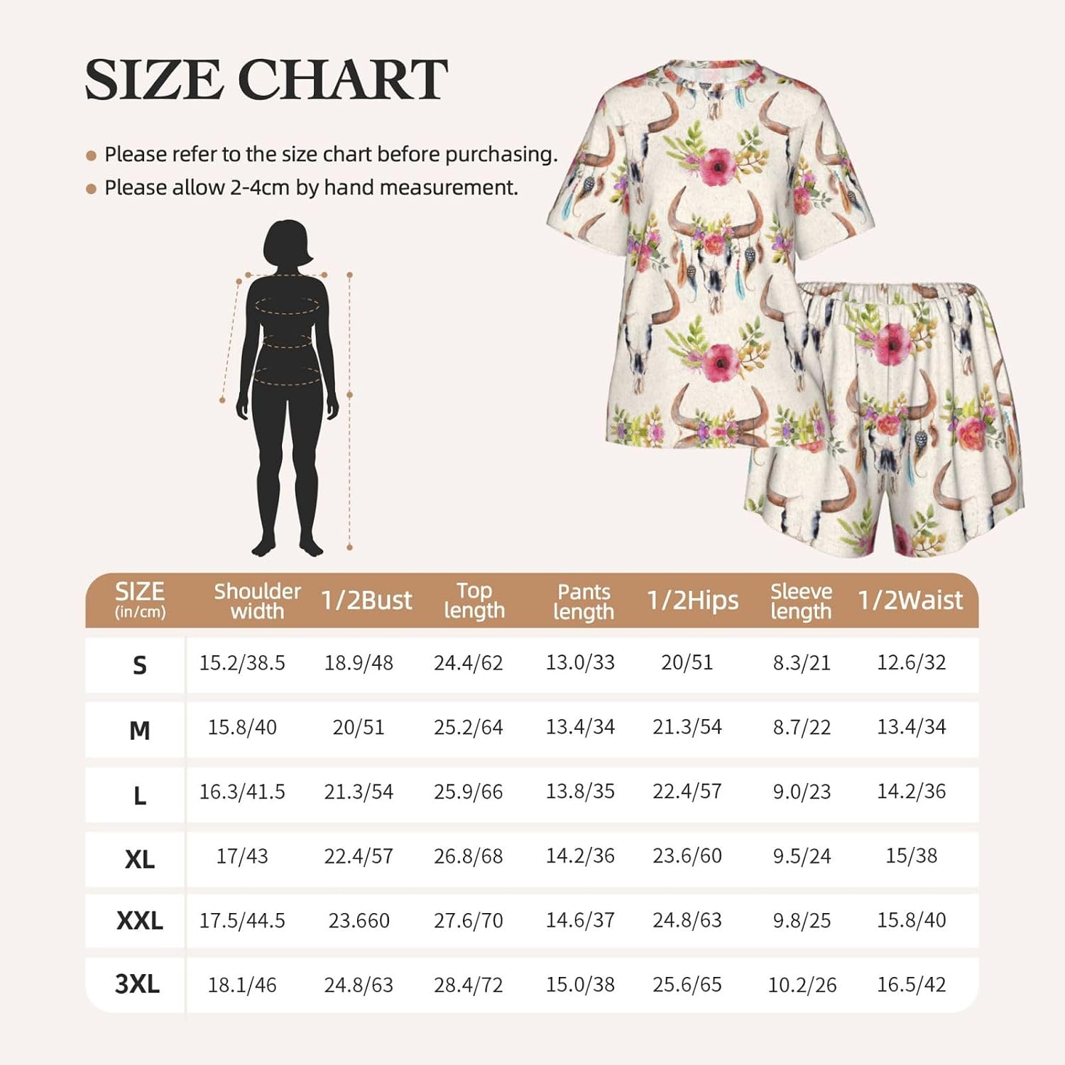 Runner Bull Skull Print Cute Short Sleeve Pajama Set For Women Casual Loungewear With Pockets Four Seasons S-3xl