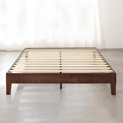 Miniatura 4 de Mellow Naturalista Grand - Marco de cama con altura de 12 pulgadas, de madera maciza clásica, con tiras de madera, no necesita somier, Queen,