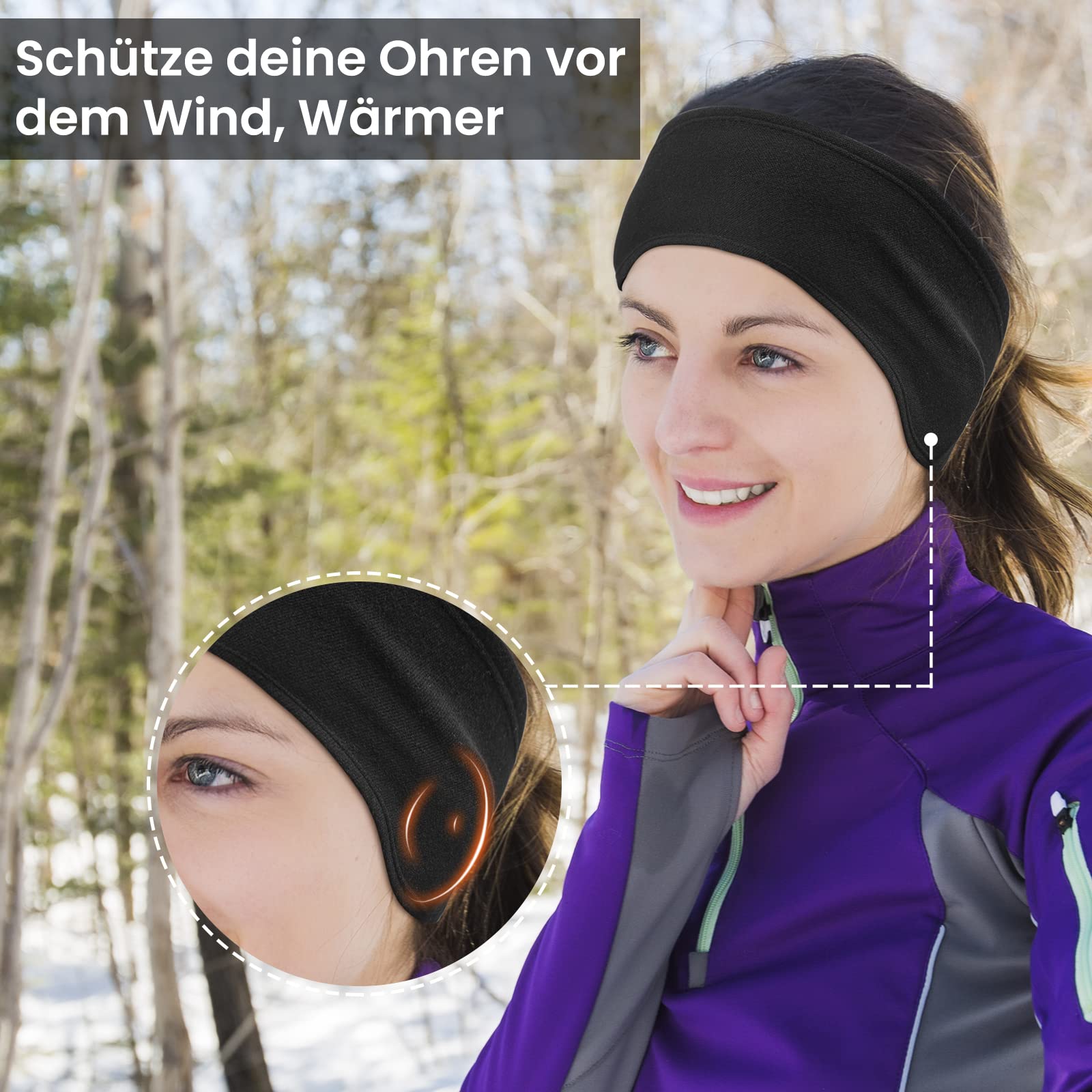 Fascia di protezione per le orecchie antivento e calda a doppio strato per corsa, jogging, escursionismo, yoga, sci, ciclismo Set da 2 pezzi