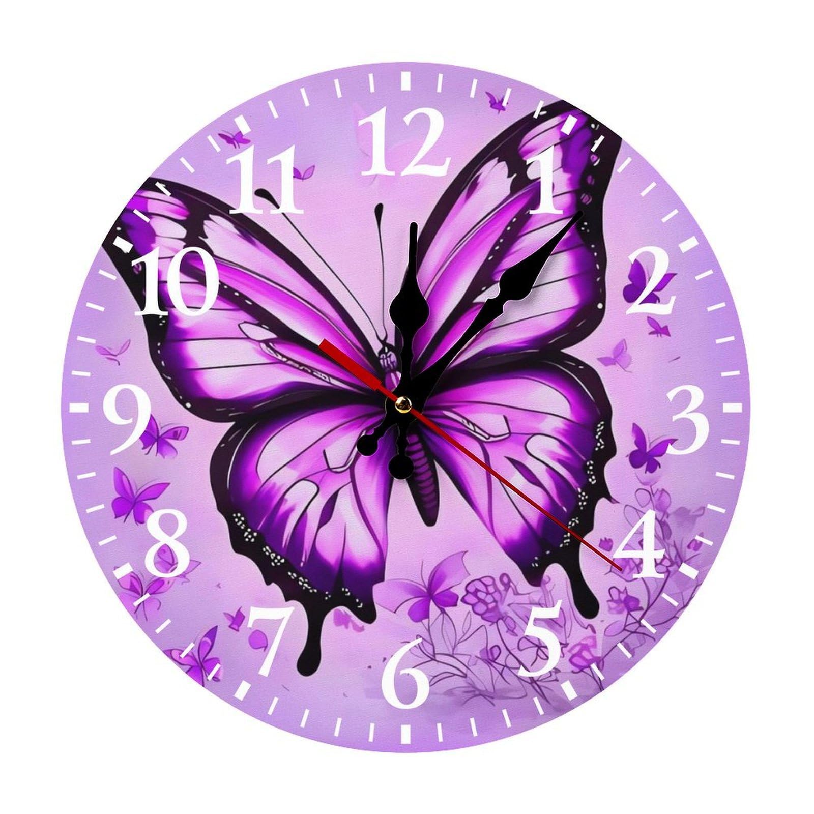 Horloge silencieuse à piles design papillon violet pour un sommeil paisible