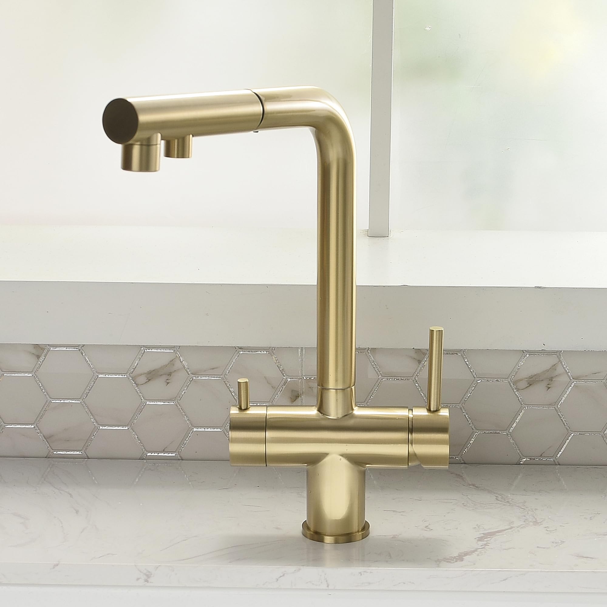 3 Way Kitchen Tap Kitchen Taps with Pull Out Spray Kitchen Pull Out Taps Kitchen Taps with Pull Out Spray Kitchen Mixer Tap with Pull Out Spray (Brushed Gold)