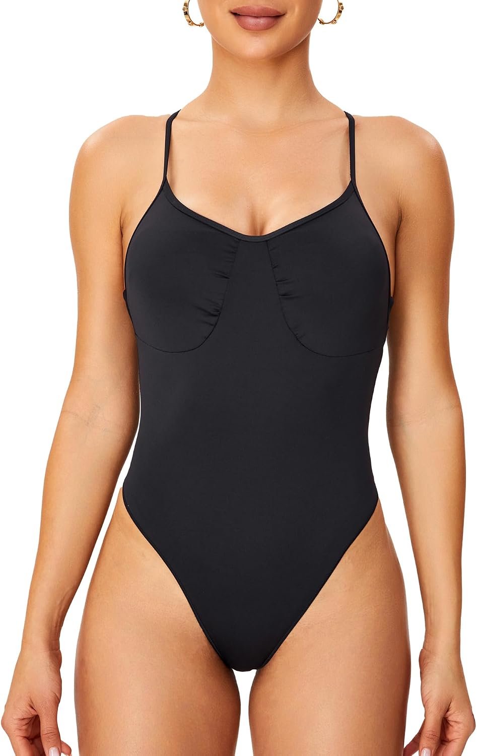 RUNNING GIRL Bodysuits for Women Buttery Soft Tank Top Bodysuit Sleeveless Casual Thong Bodysuit