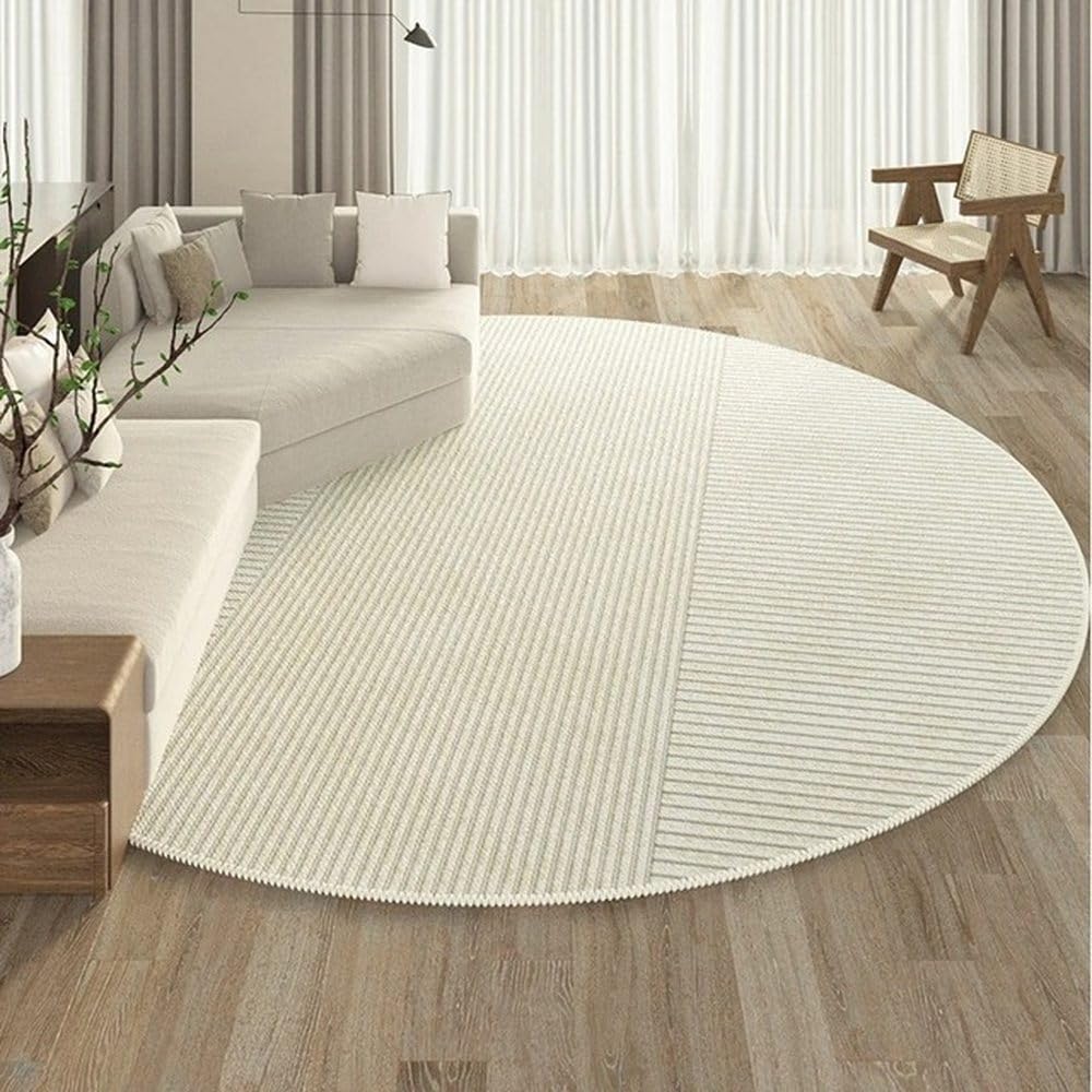 Tapis rond de luxe salon grand diamètre 190 cm déco maison moderne rayé doux