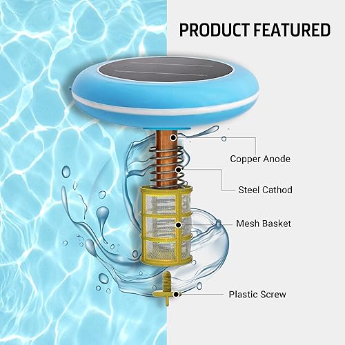 Miniatura 3 de Ionizador solar para piscina de alta capacidad de hasta 45,000 galones, 85% menos de cloro, 25% más iones, mata algas, ánodo de cobre de mayor